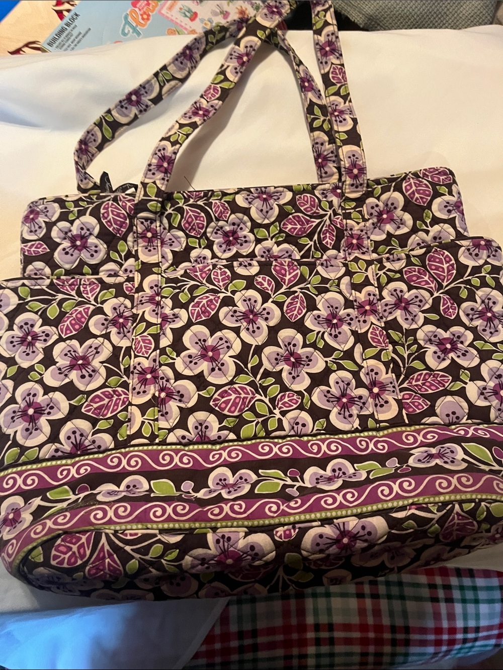 Floral Quilted Tote Bag in Purple and Green